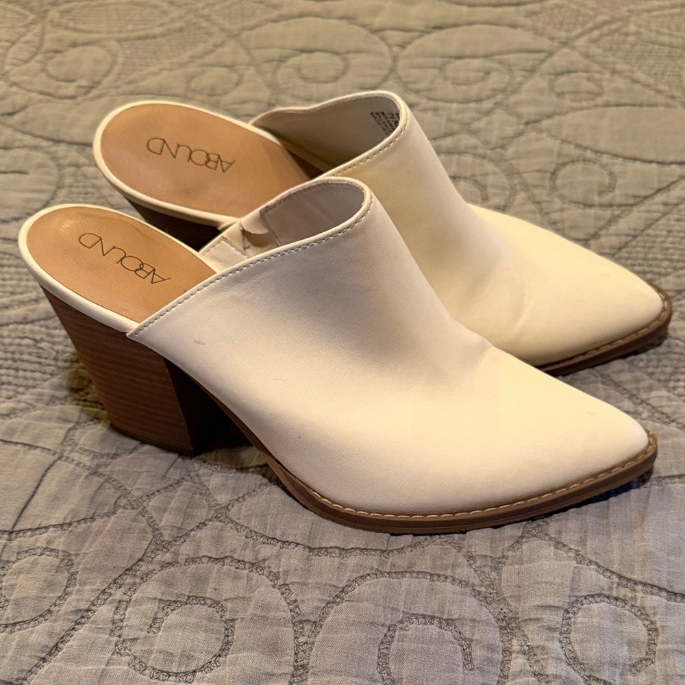 Abound Women's Cream Mules with Wooden Heel